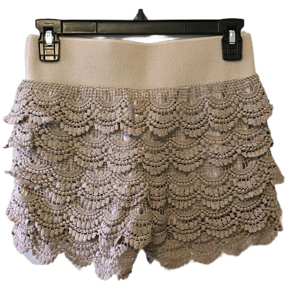 Lot of 2 Womens Lace Shorts Beige Black Knit Lined Stretch Girly Cute Sz S - Picture 4 of 11
